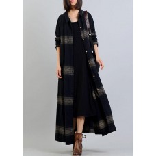 vintage plus size clothing trench coat fall black plaid lapel Button coats