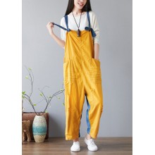 Fashion Yellow pockets Patchwork denim Jumpsuit Spring